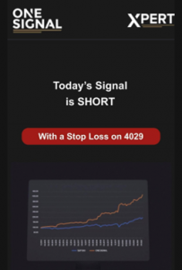 Example of a SHORT trading signal with a stop loss that a ONE-SIGNAL Xpert subscriber would receive with our trading signal software.